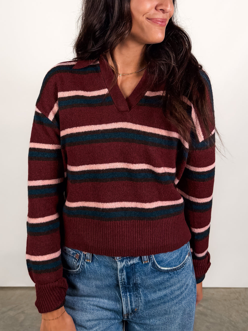 Lyric Collard Pullover Sweater
