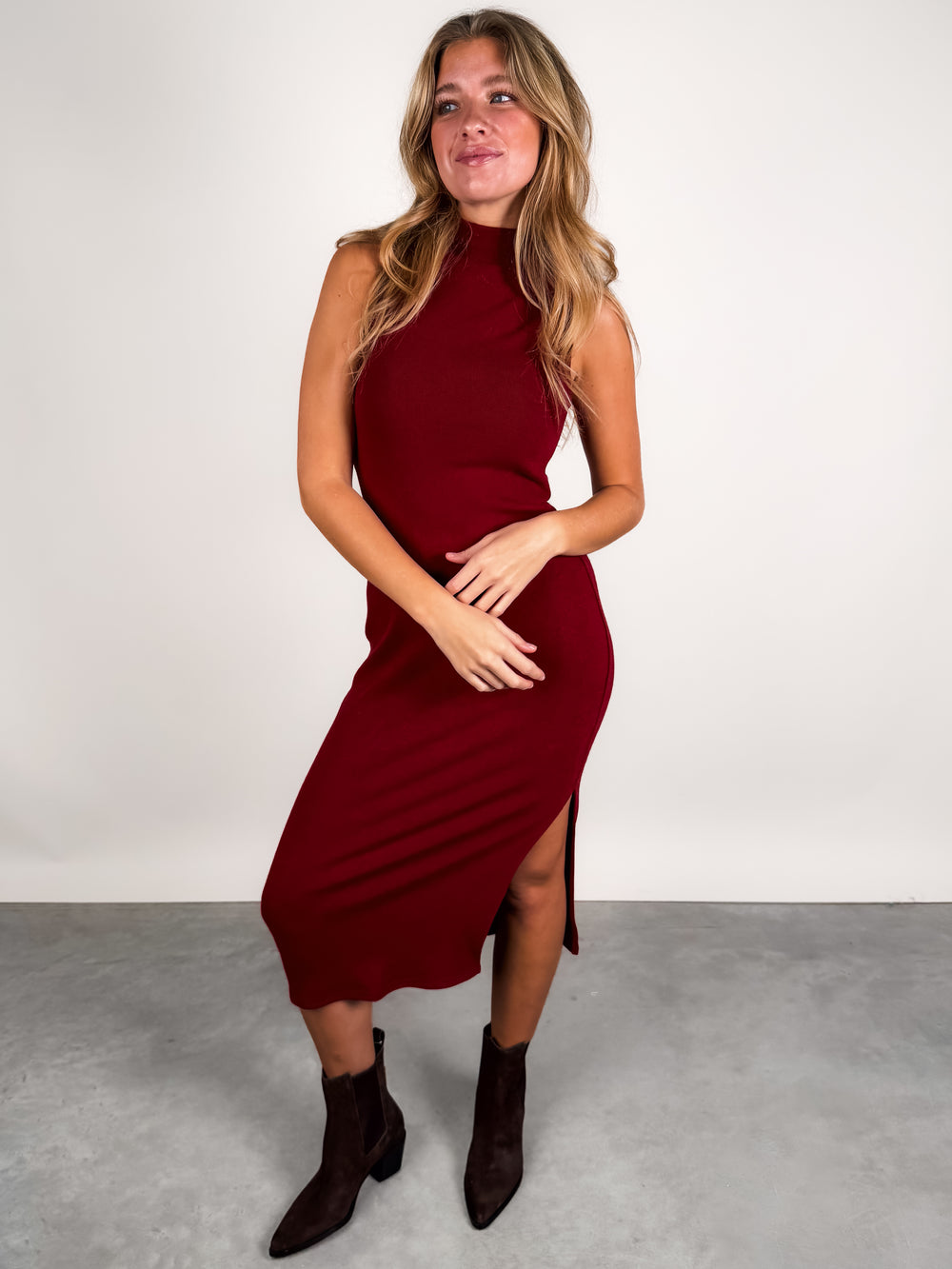 Cliffside Sleeveless Mock Neck Midi Dress