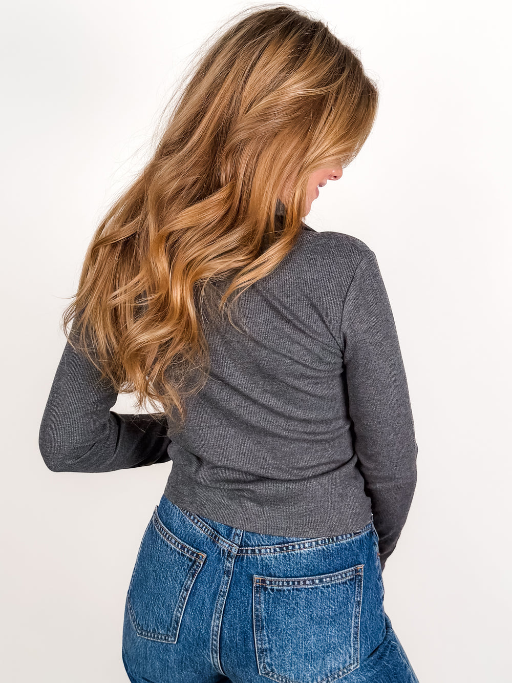 Amee Luxe Rib Long Sleeve Polo