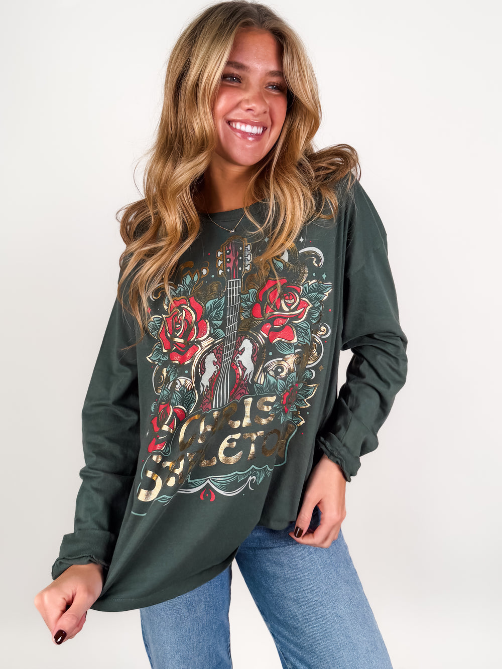 Chris Stapleton Guitar & Roses Merch Long Sleeve