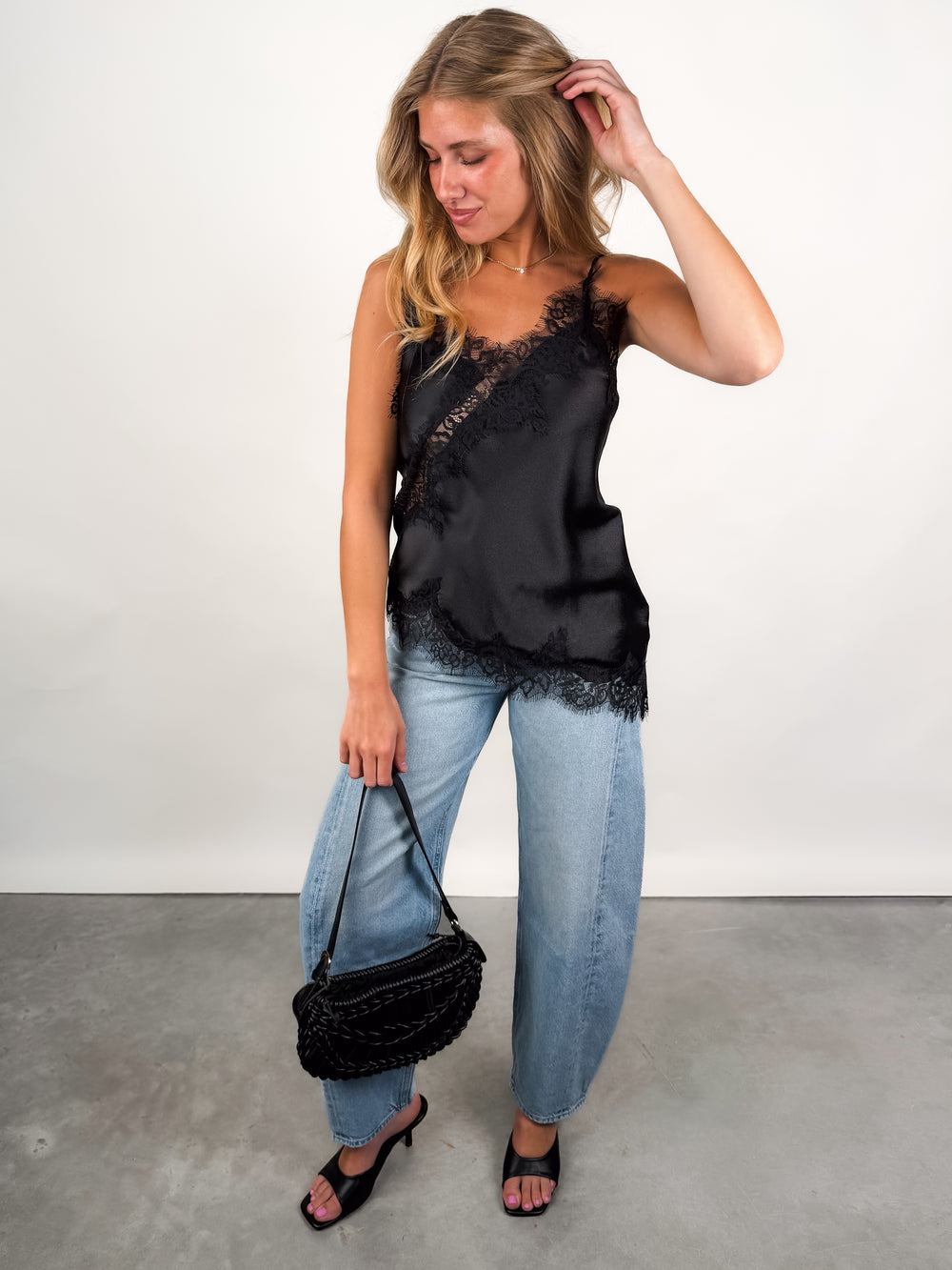 Reila Asymmetric Cami W/ Lace Trim