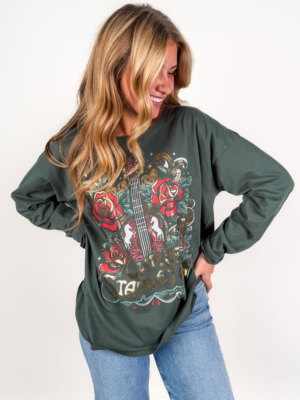 Chris Stapleton Guitar & Roses Merch Long Sleeve