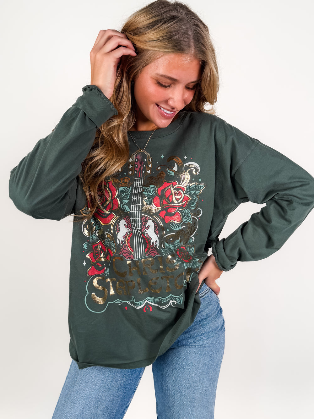 Chris Stapleton Guitar & Roses Merch Long Sleeve
