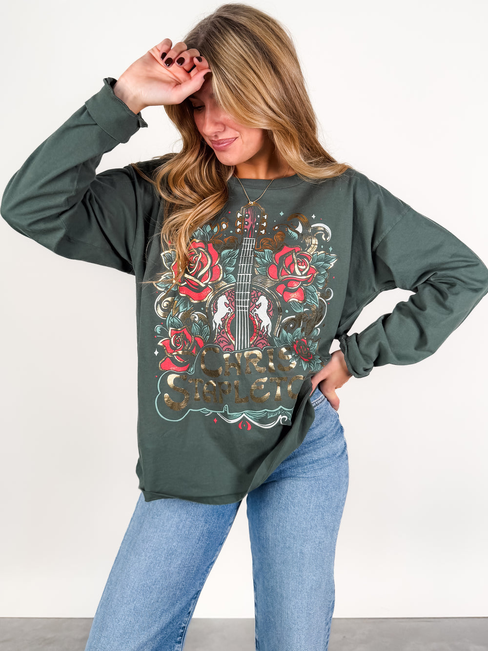 Chris Stapleton Guitar & Roses Merch Long Sleeve