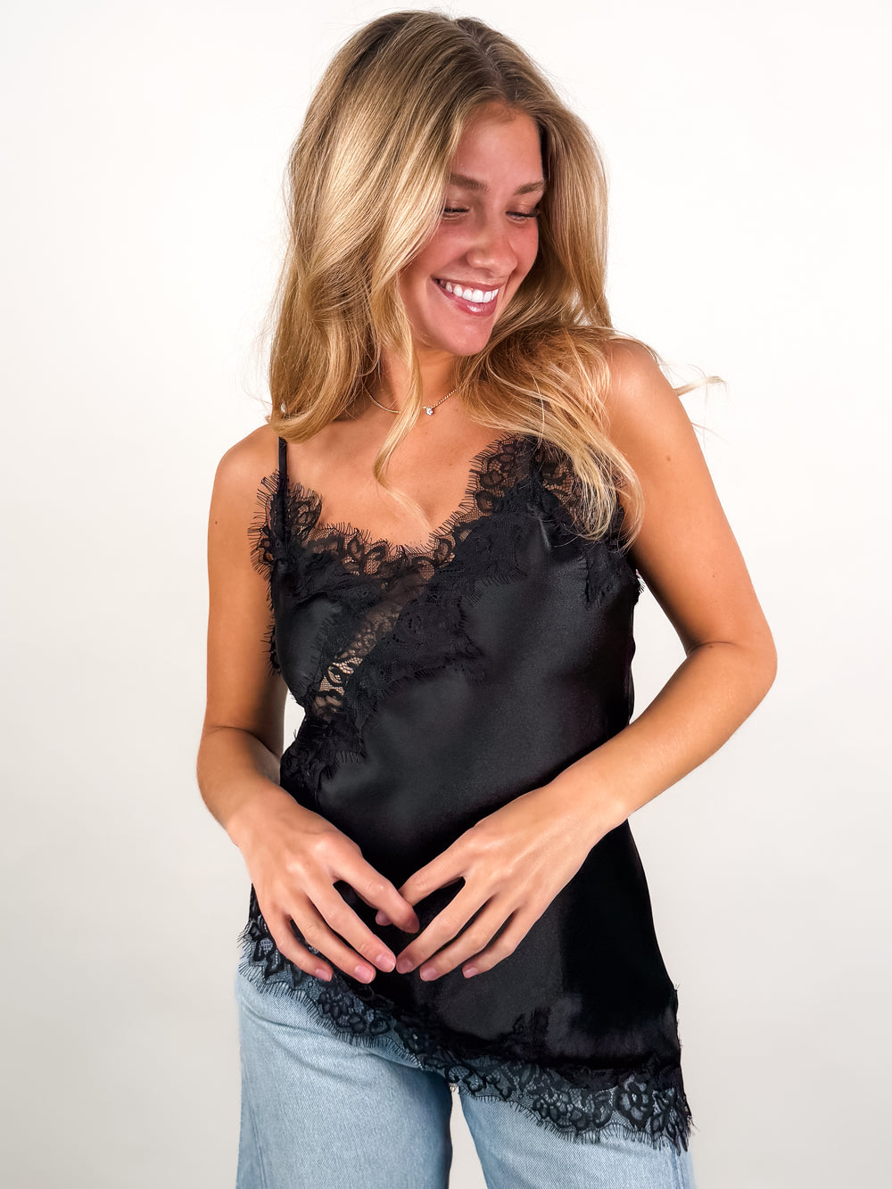 Reila Asymmetric Cami W/ Lace Trim