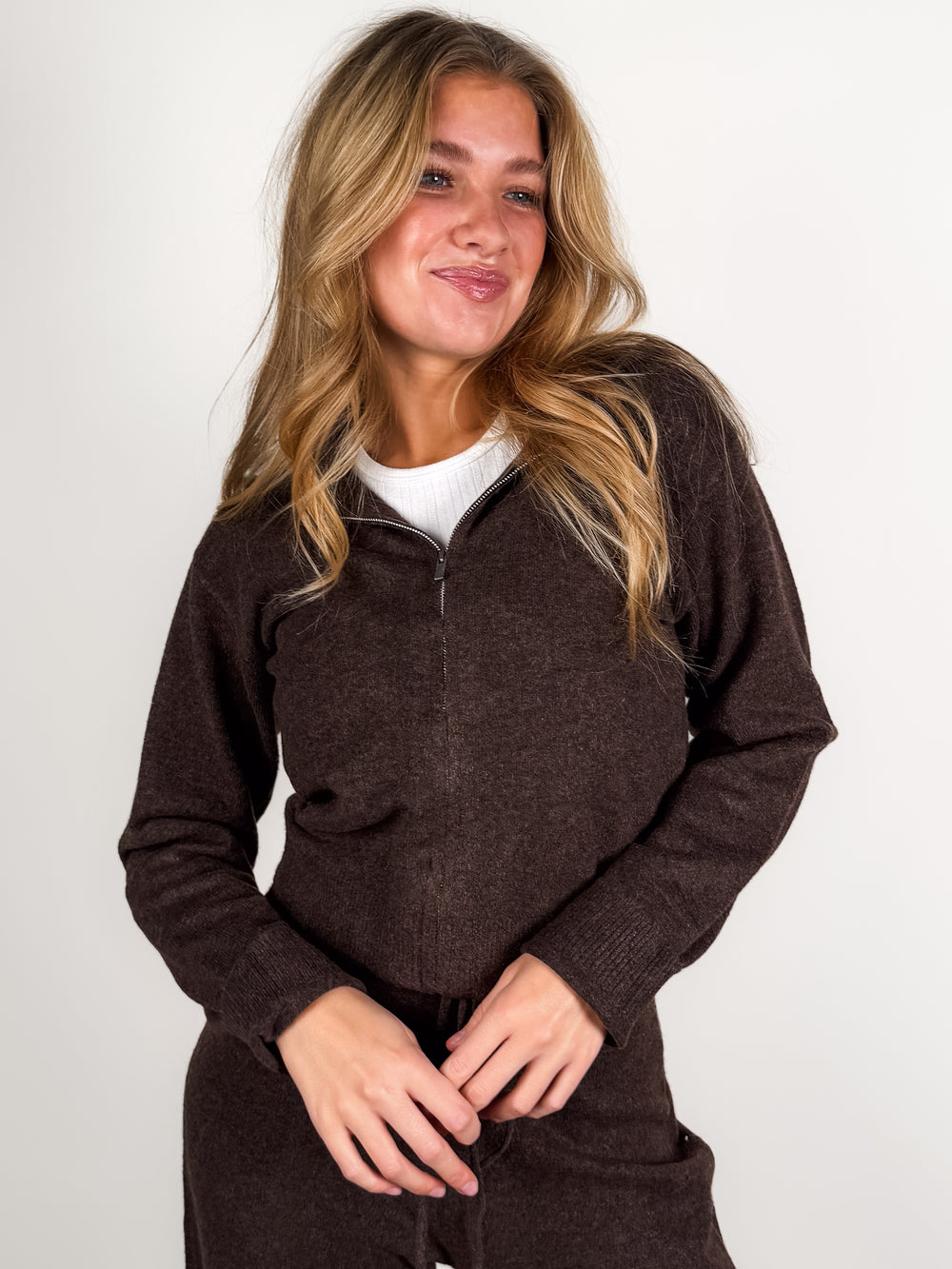 Brown Zip Up Sweater 