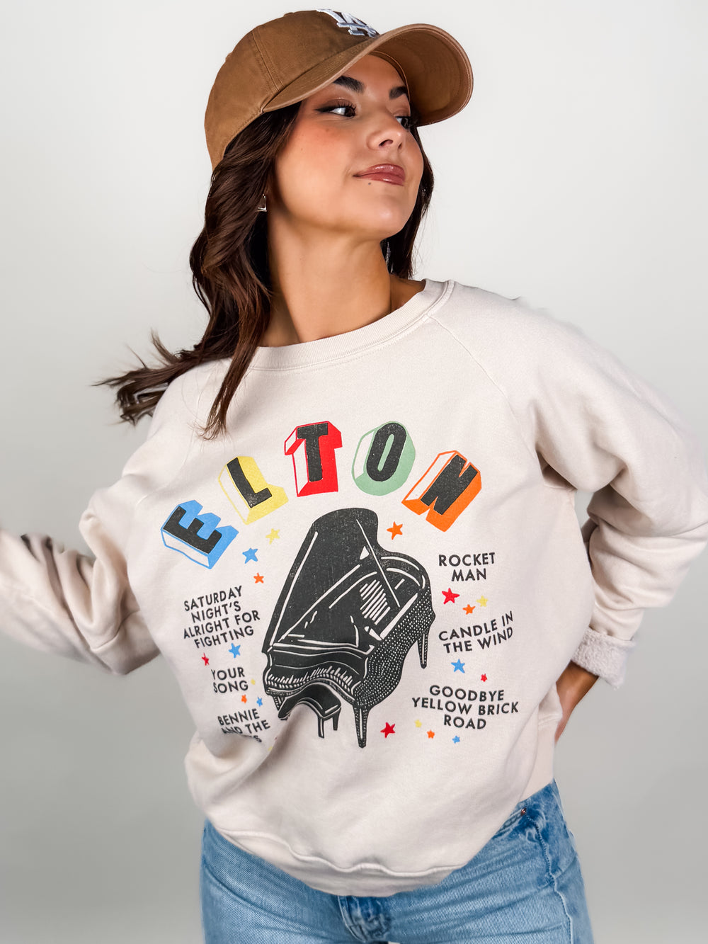 Elton John Rainbow Piano Vintage Raglan Sweatshirt