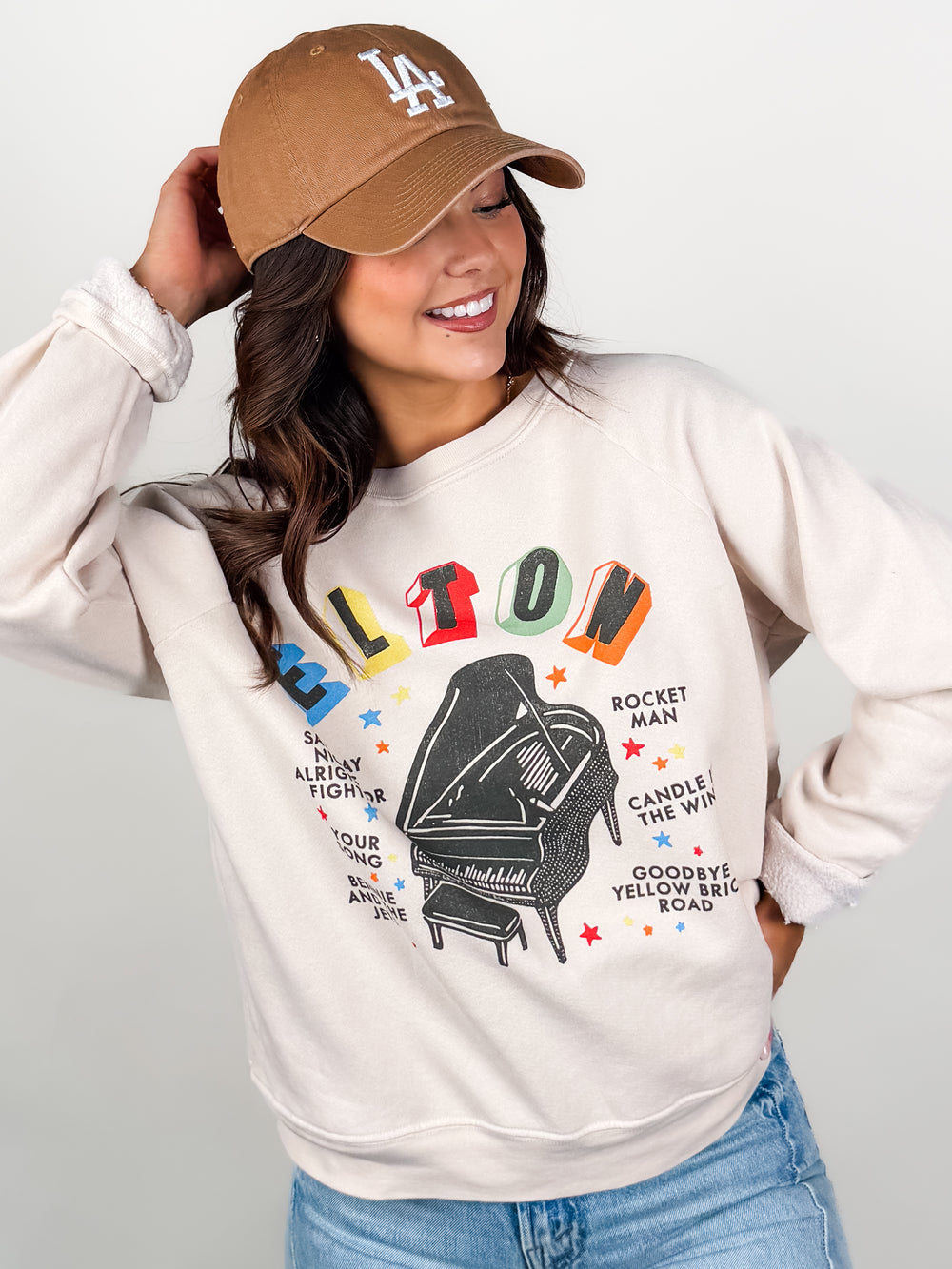 Elton John Rainbow Piano Vintage Raglan Sweatshirt