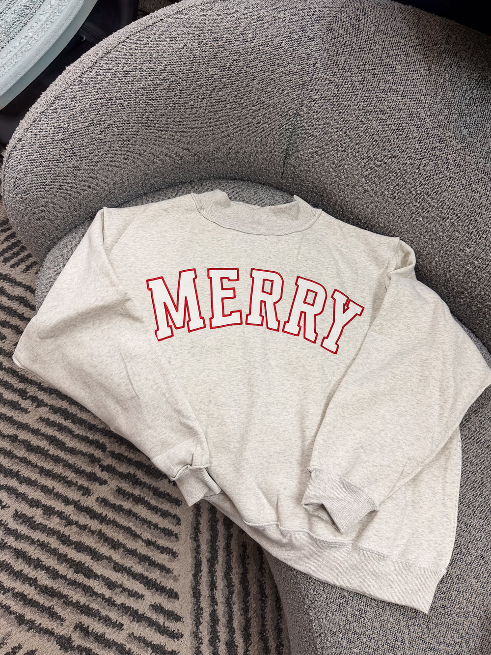Merry Embroidered Mock Neck Sweatshirt
