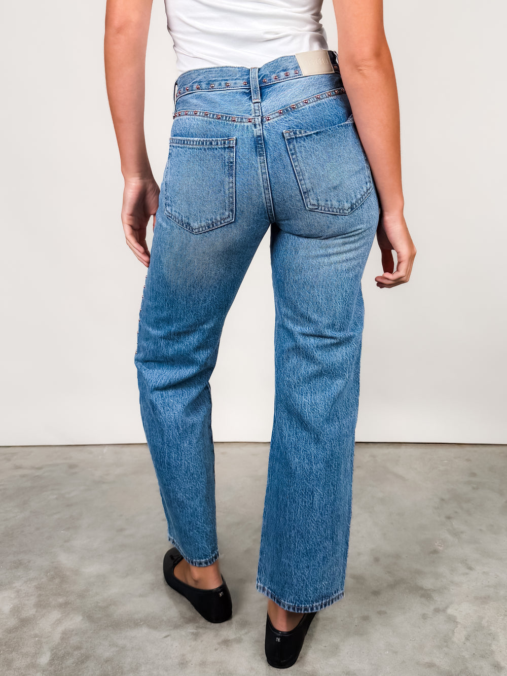 Lexi Mid Rise Bowed Straight Jean in Star Studded
