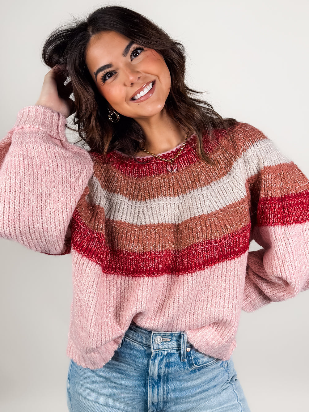 Talk Of The Town Striped Chunky Pullover