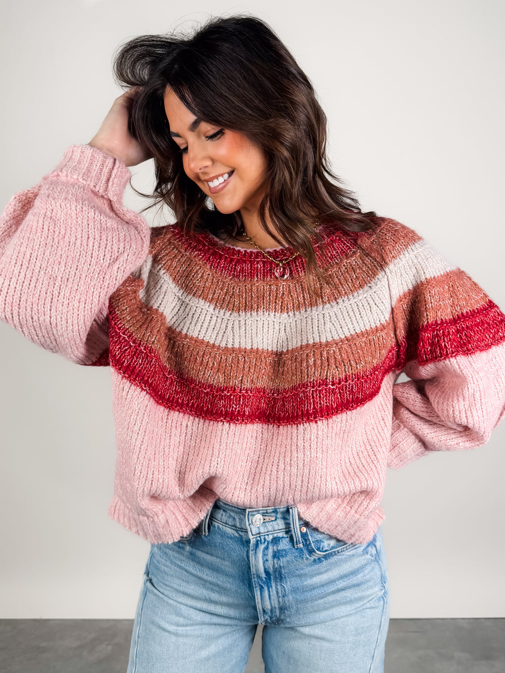 Talk Of The Town Striped Chunky Pullover
