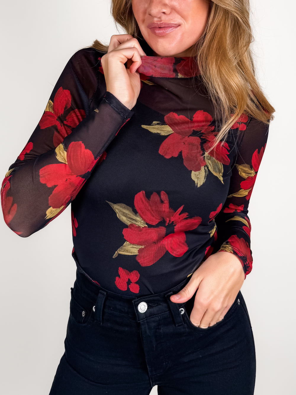 Gypset Glamour Mesh Mock Neck