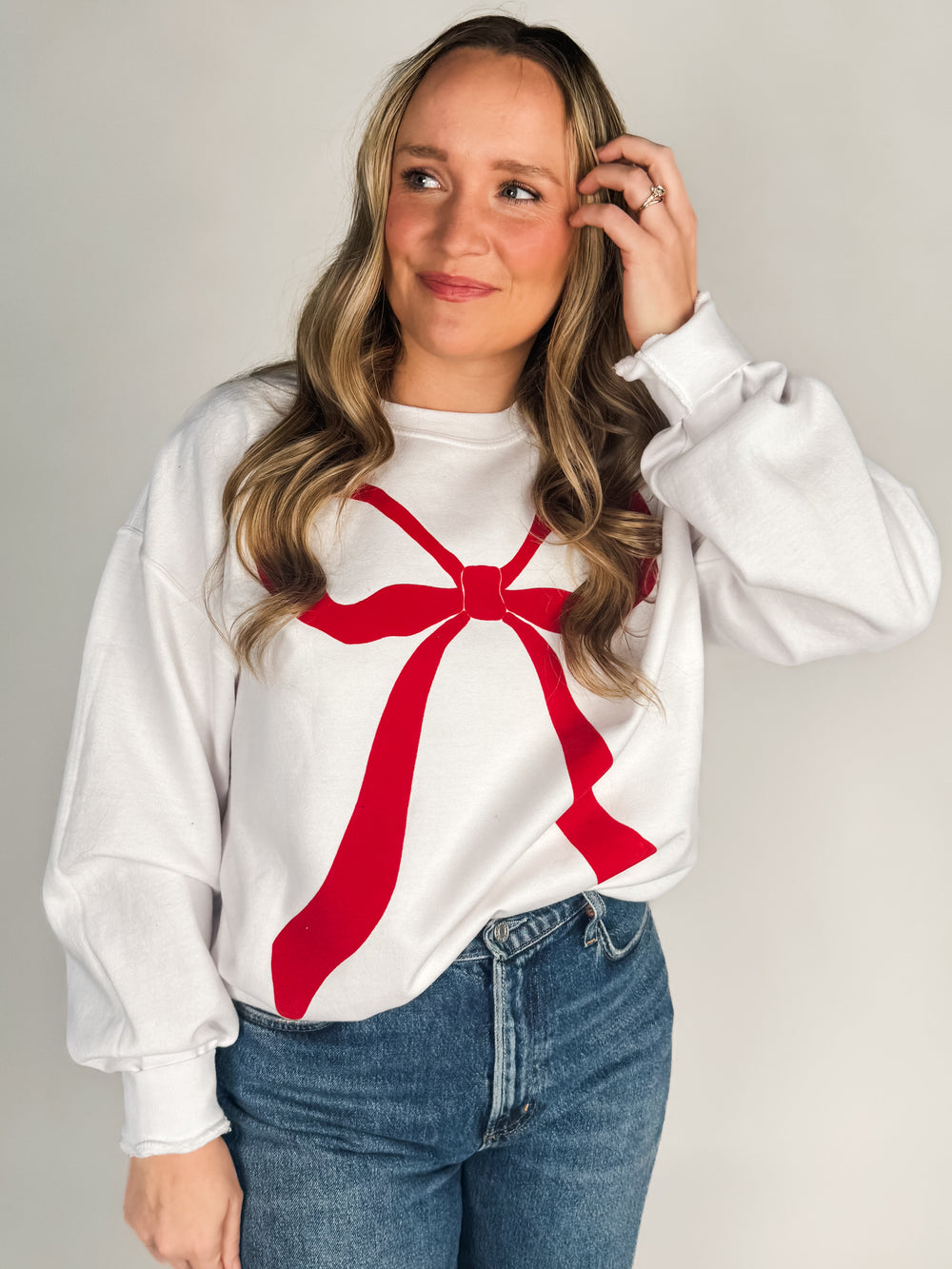 Flocked Bow Sweatshirt