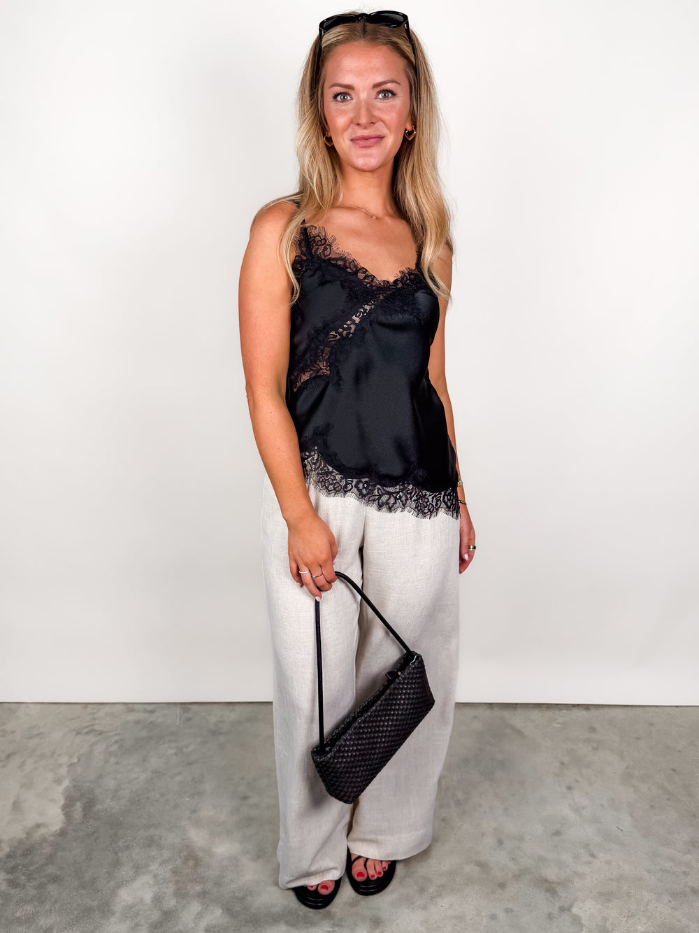 Reila Asymmetric Cami W/ Lace Trim