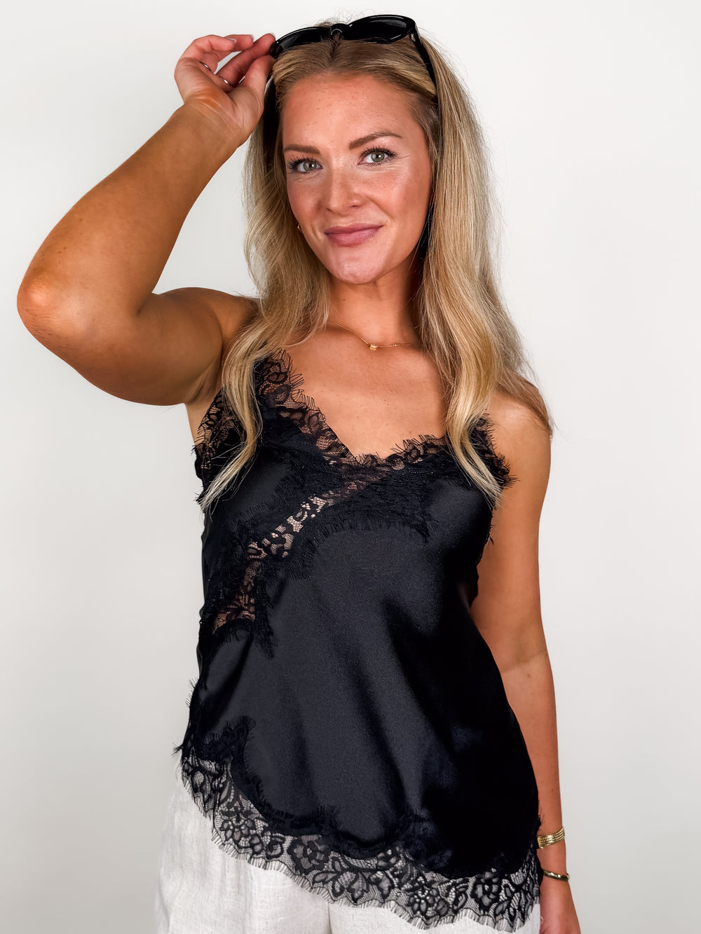 Reila Asymmetric Cami W/ Lace Trim
