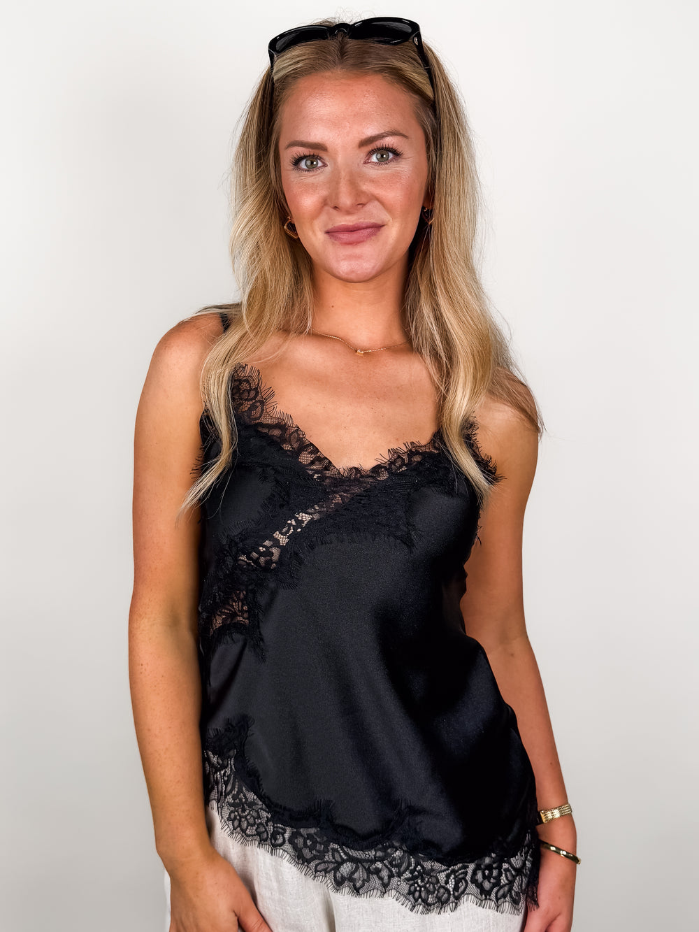 Reila Asymmetric Cami W/ Lace Trim