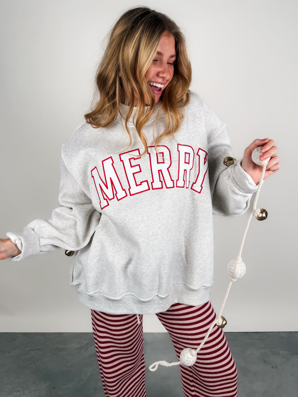 Merry Embroidered Mock Neck Sweatshirt