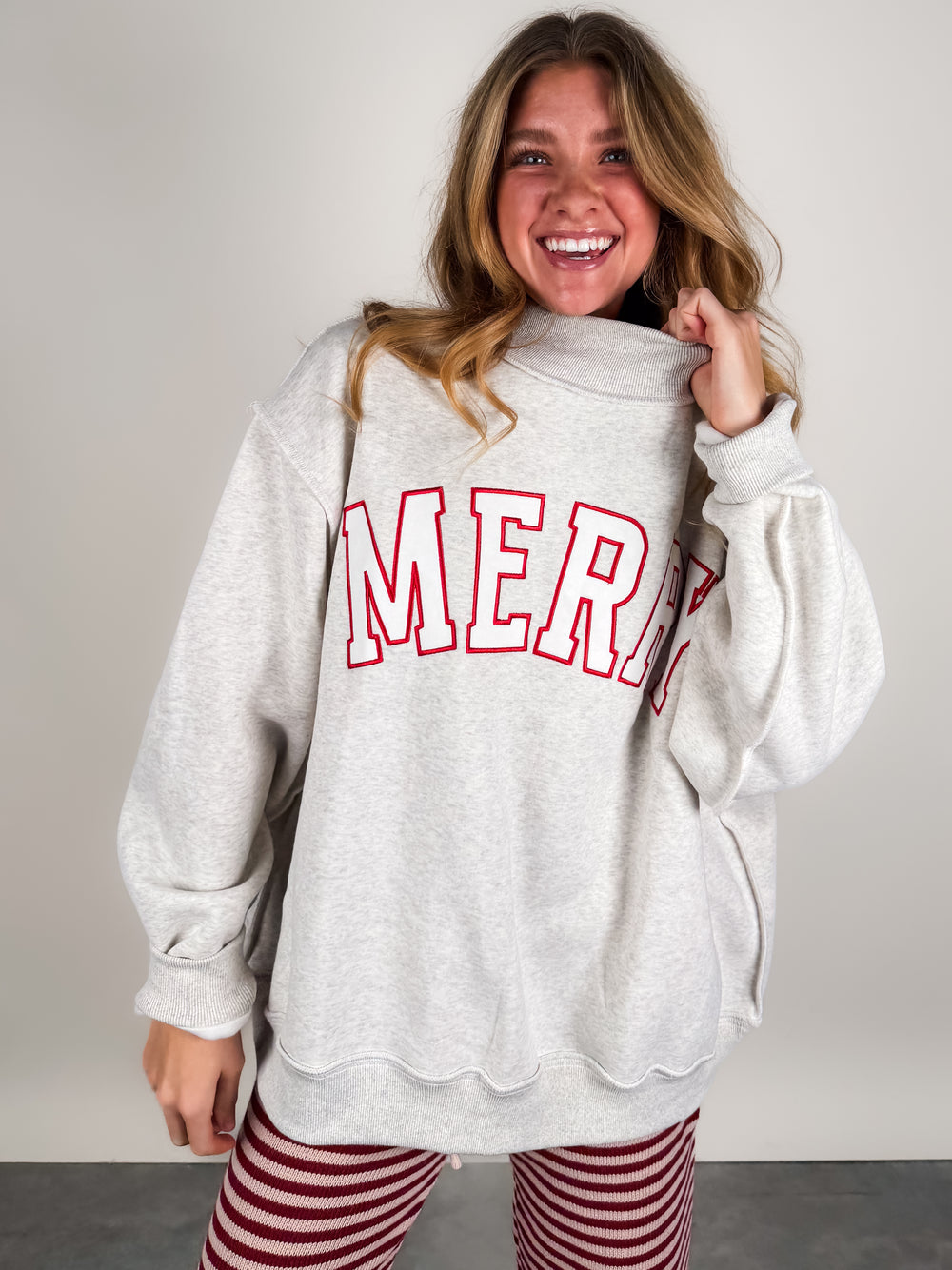 Merry Embroidered Mock Neck Sweatshirt