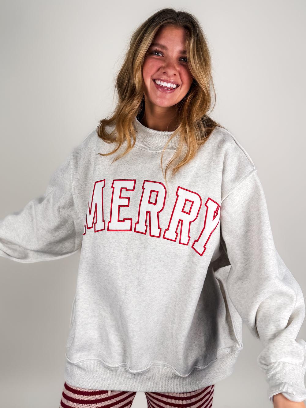 Merry Embroidered Mock Neck Sweatshirt