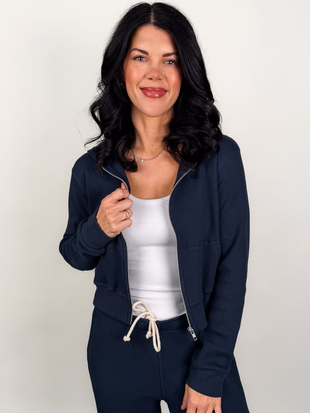 Inez Waffle Zip Hoodie