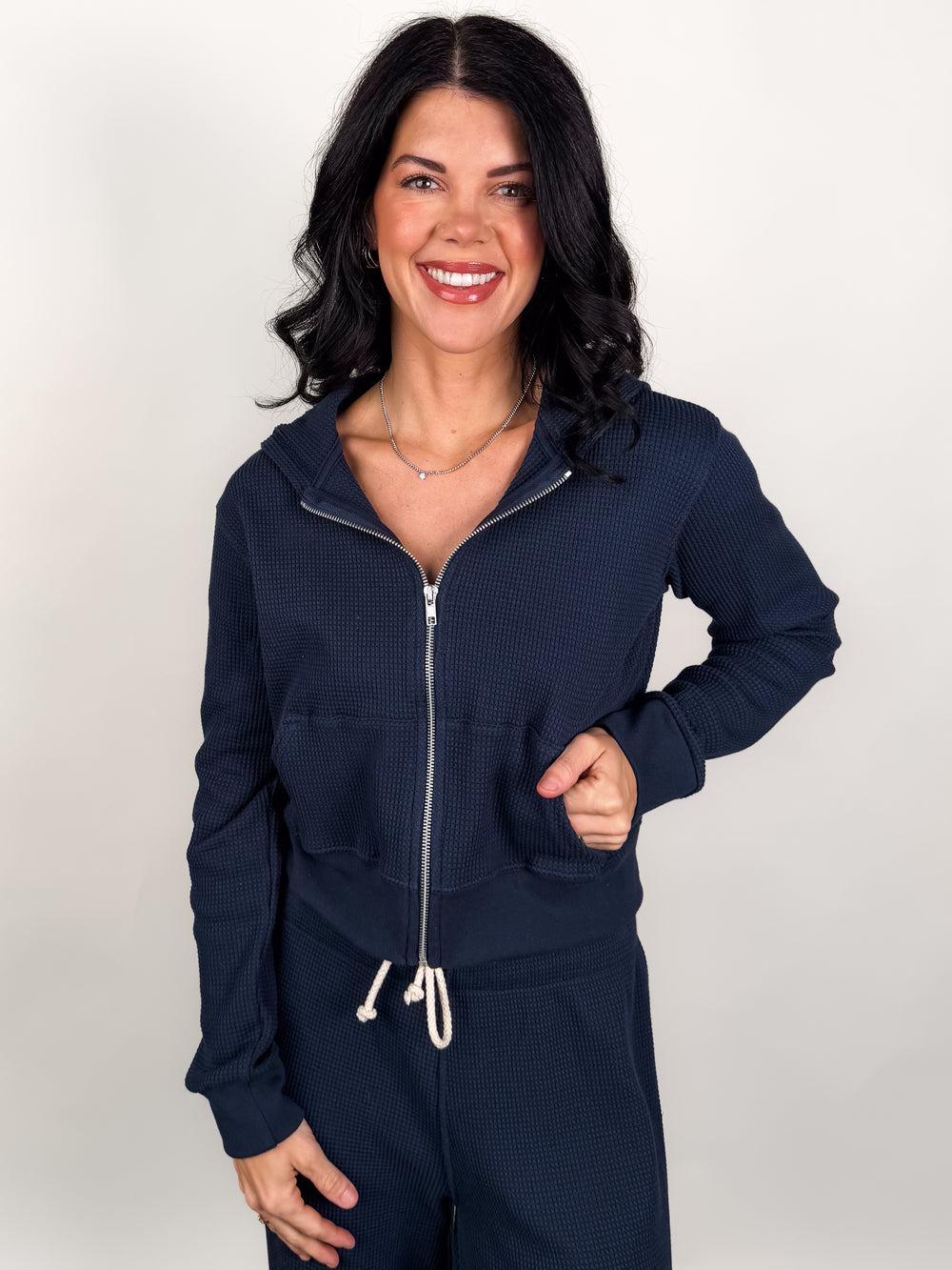 Inez Waffle Zip Hoodie