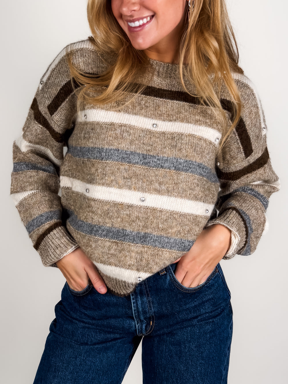 Noelle Multi Stripe Rhinestone Sweater