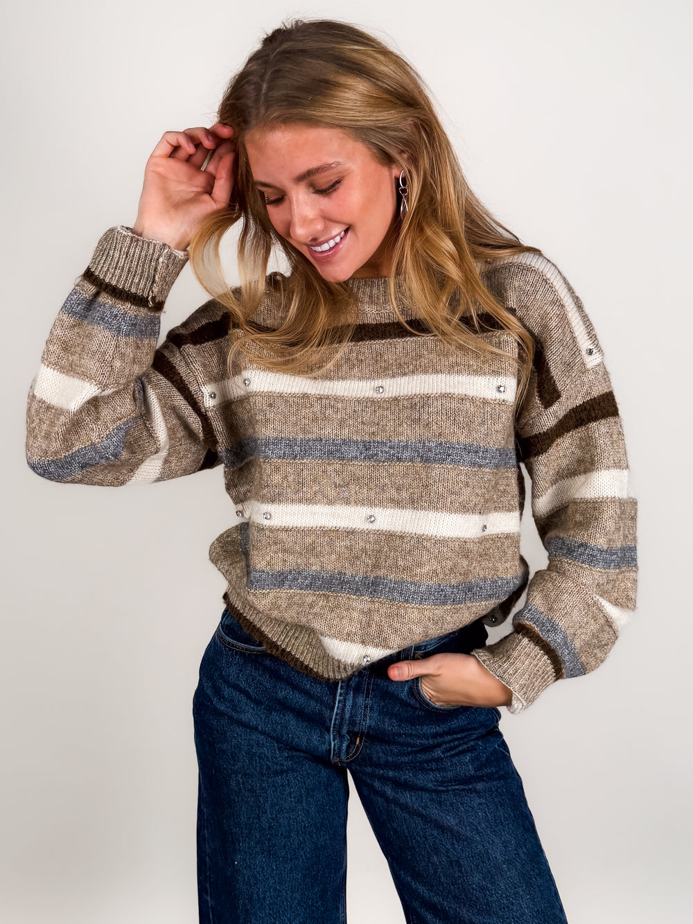 Noelle Multi Stripe Rhinestone Sweater