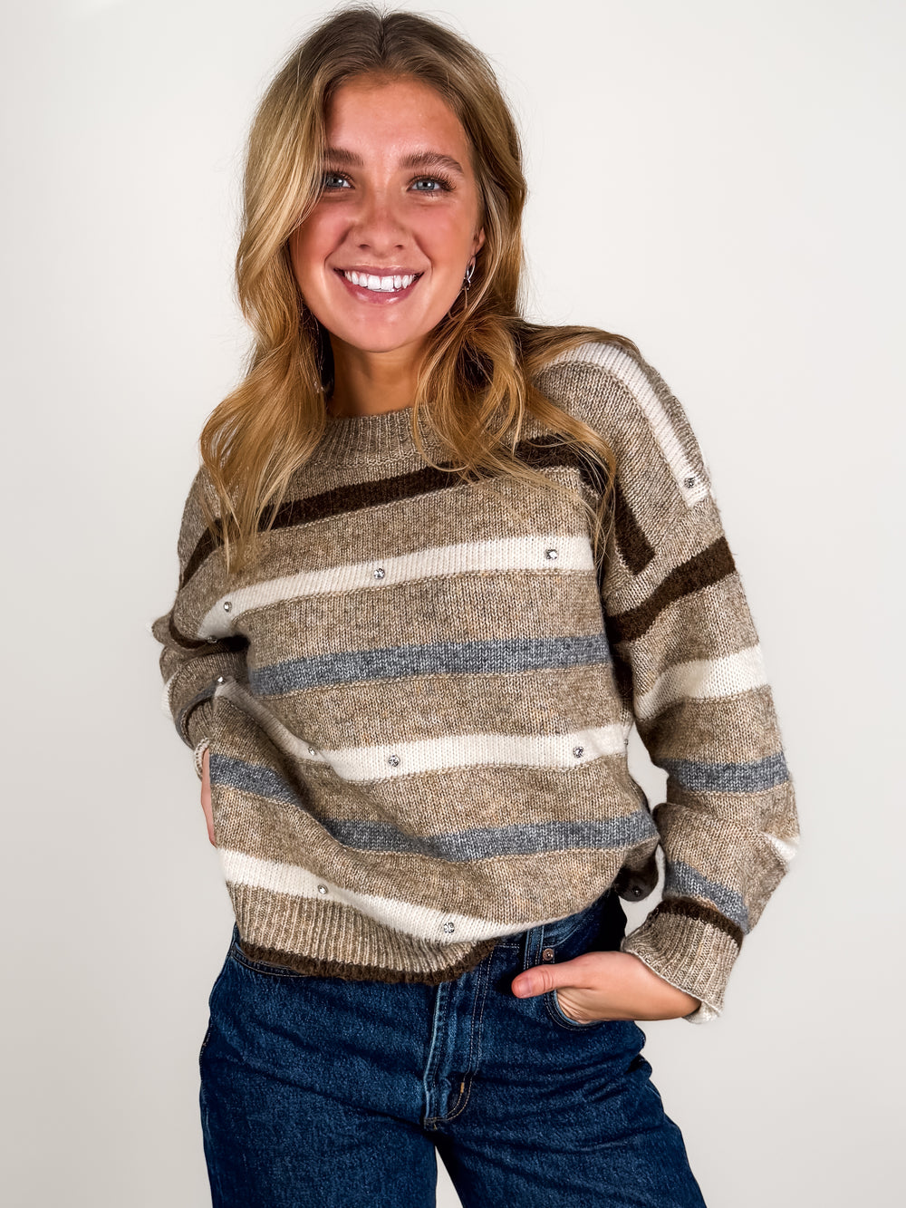 Noelle Multi Stripe Rhinestone Sweater