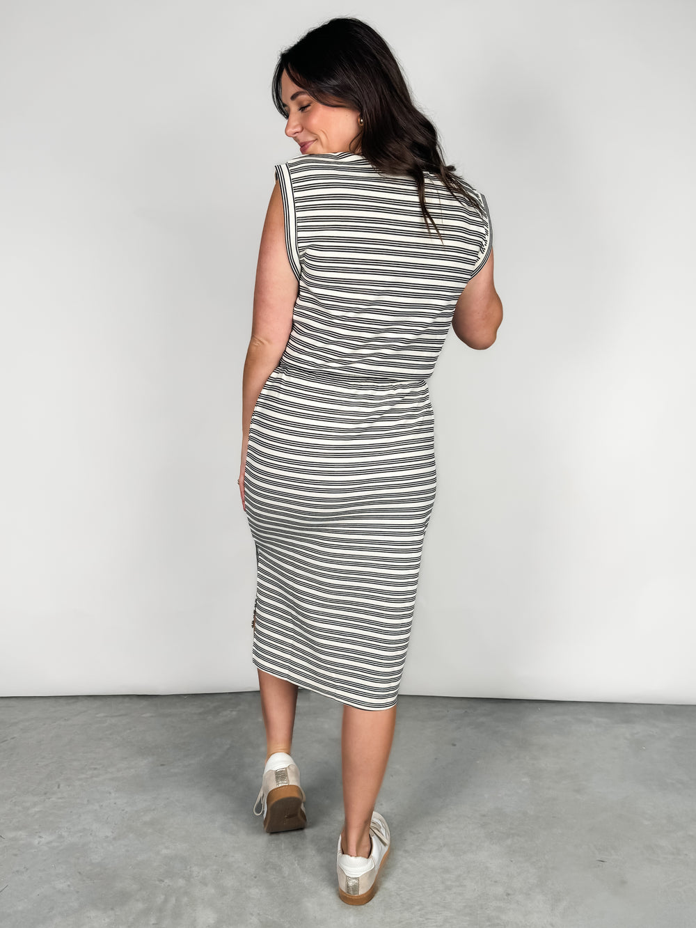 Places To Go Striped Midi Dress