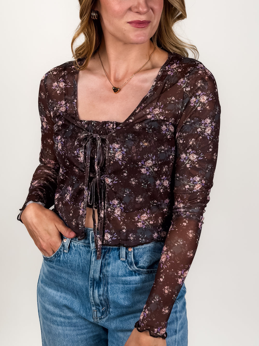 End Of Messages Floral Mesh Top