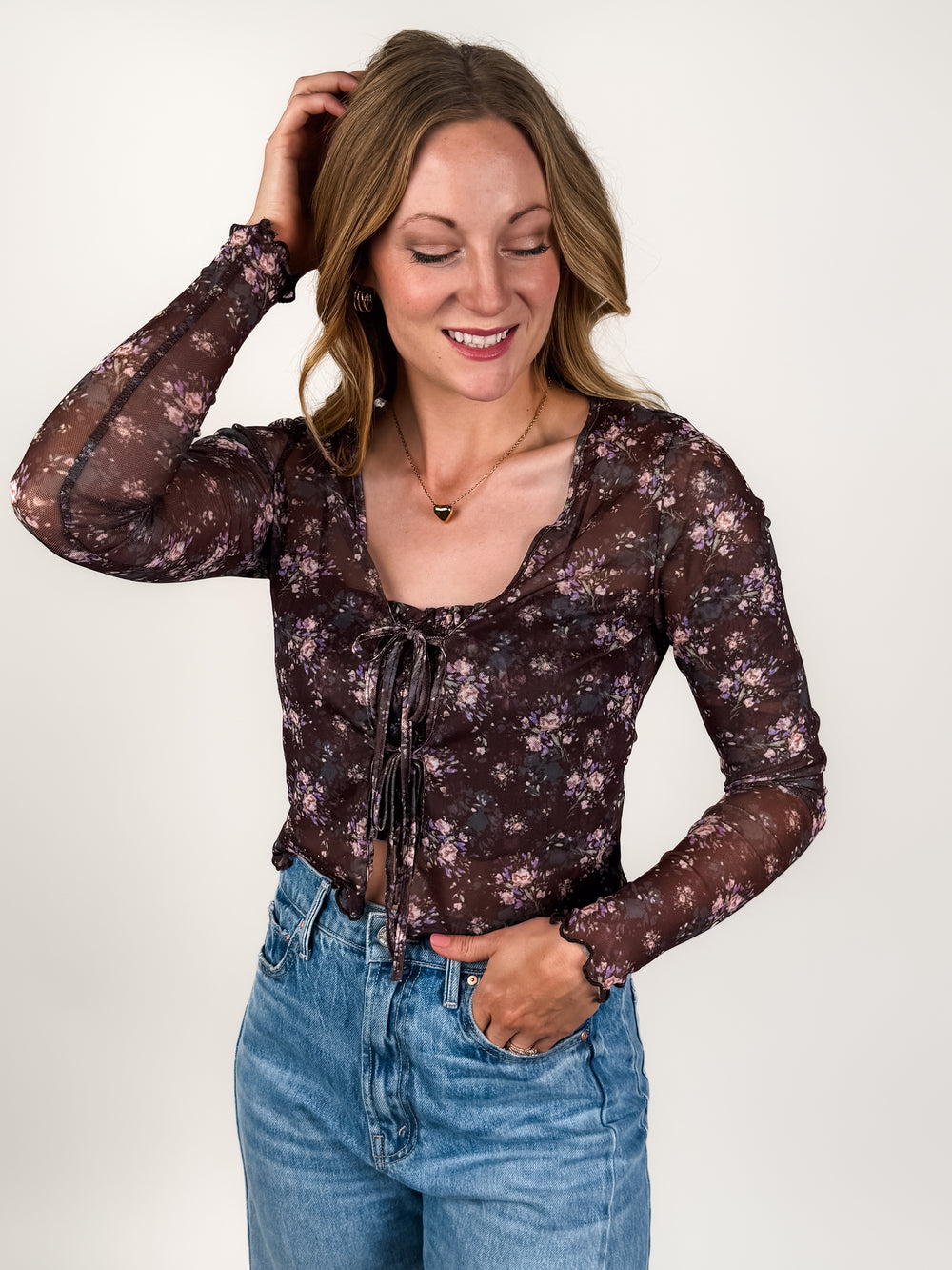 End Of Messages Floral Mesh Top