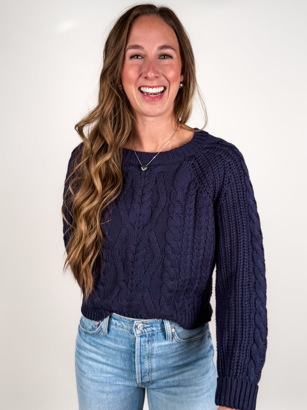 On Center Circle Cable Braid Crop Sweater