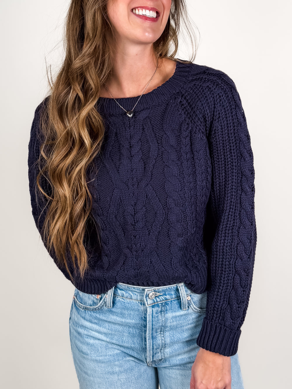 On Center Circle Cable Braid Crop Sweater