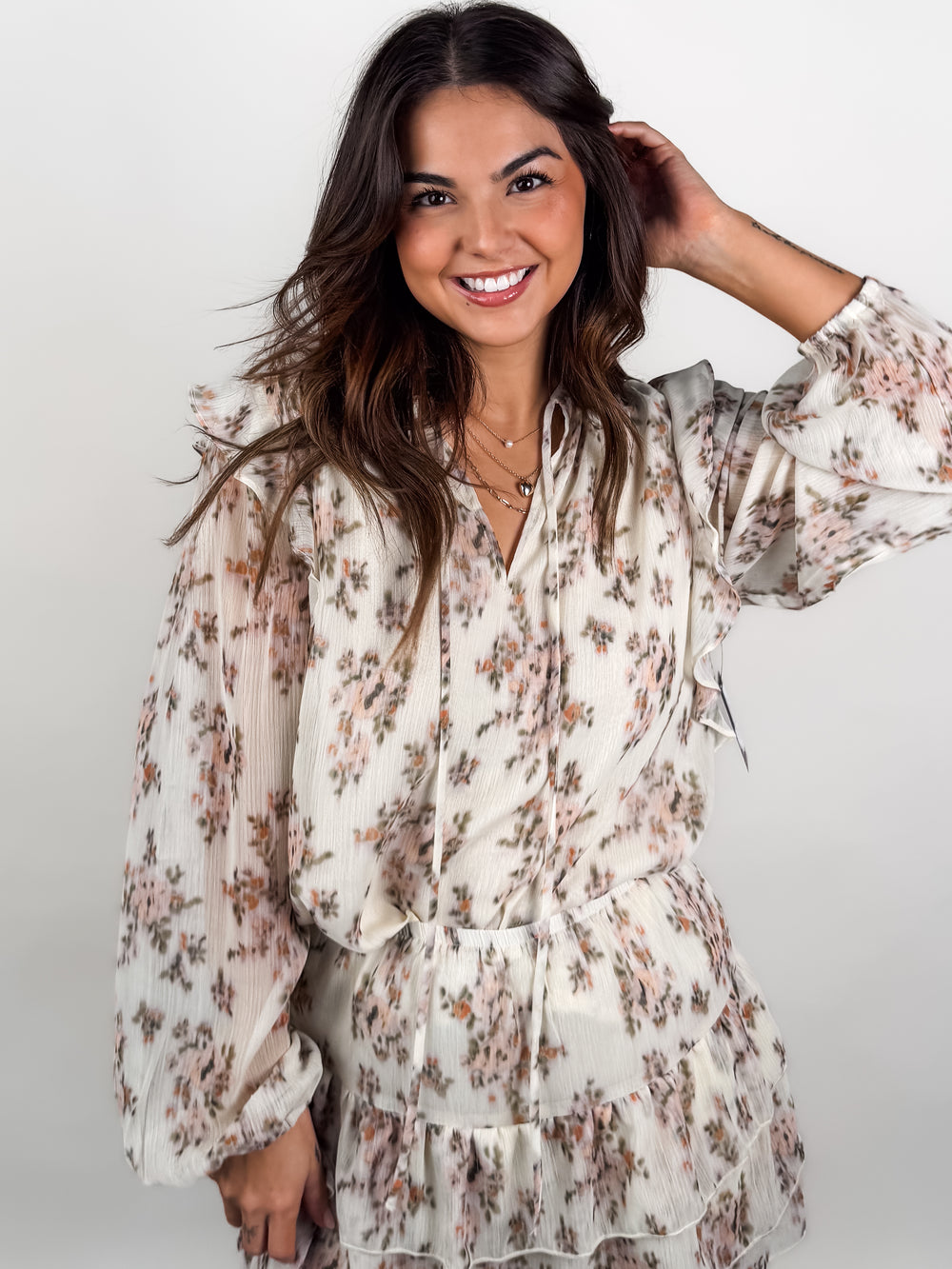 Elfi Yoryu Crinkle Chiffon LS Top