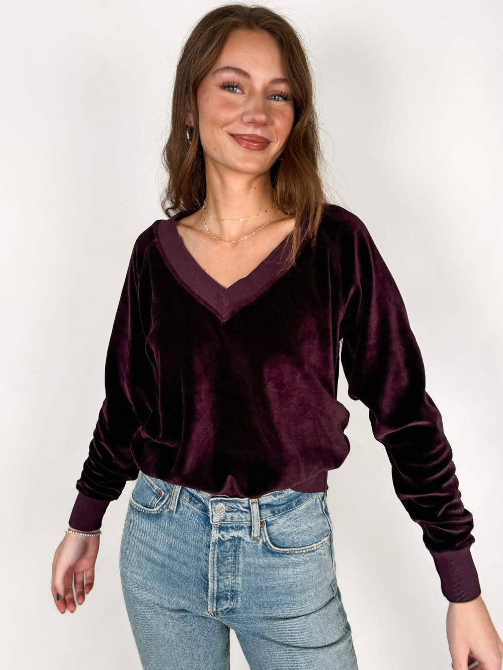 Ember Velour V-Neck Sweatshirt