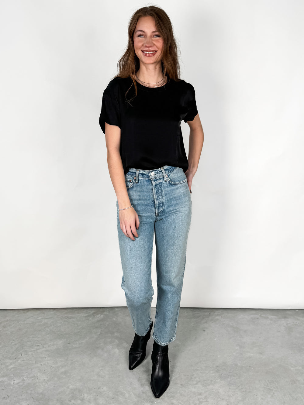 Delphine Satin Crew Neck Tee