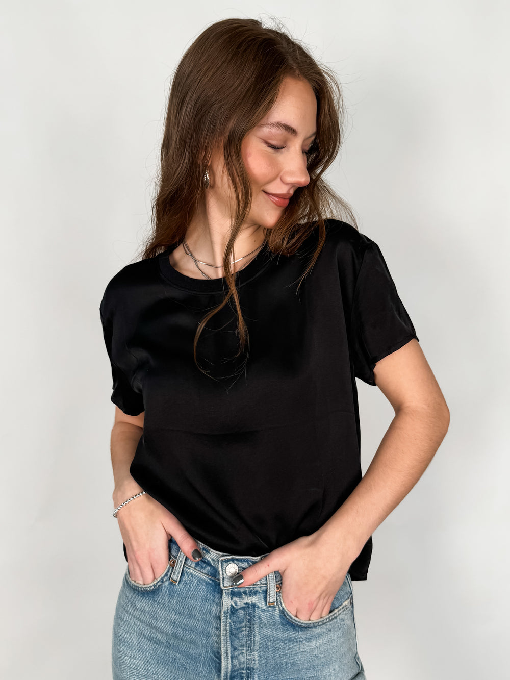 Delphine Satin Crew Neck Tee