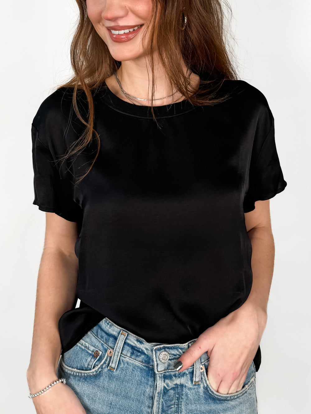 Delphine Satin Crew Neck Tee