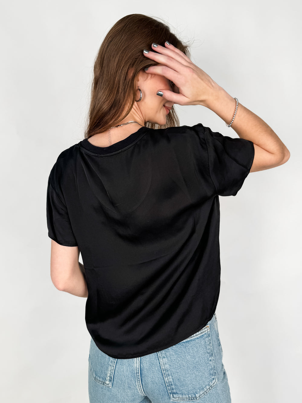 Delphine Satin Crew Neck Tee