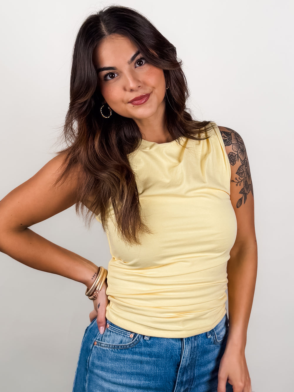 Ruri Cotton Core Sleeveless Draped Top