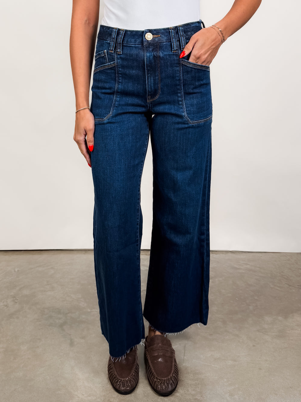 Meg High Rise Wide Leg Raw Hem in Freedom