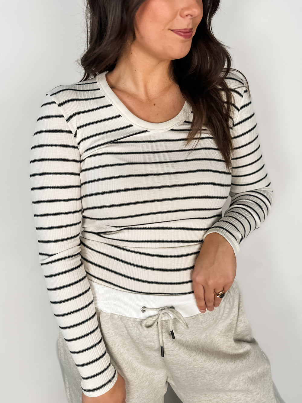 Robyn Striped Long Sleeve U Neck