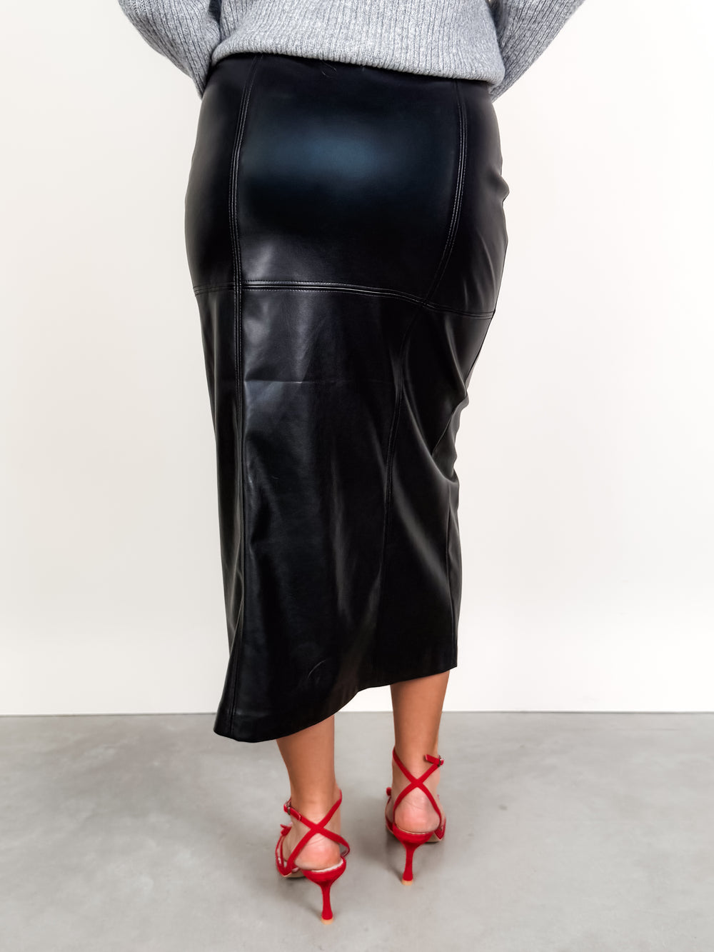 Reine Faux Leather Midi Skirt