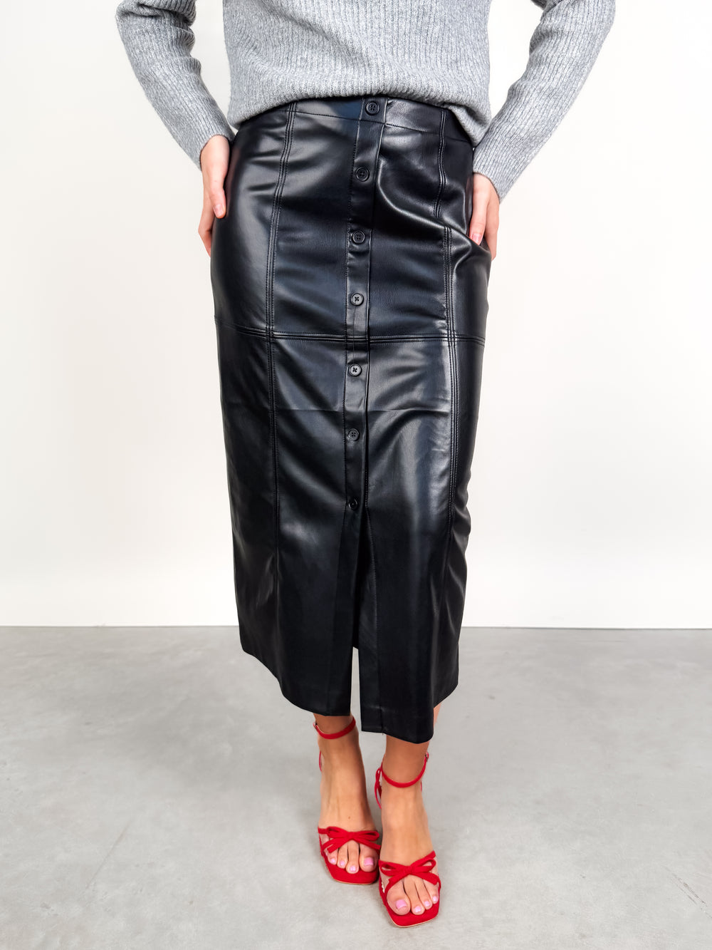 Reine Faux Leather Midi Skirt