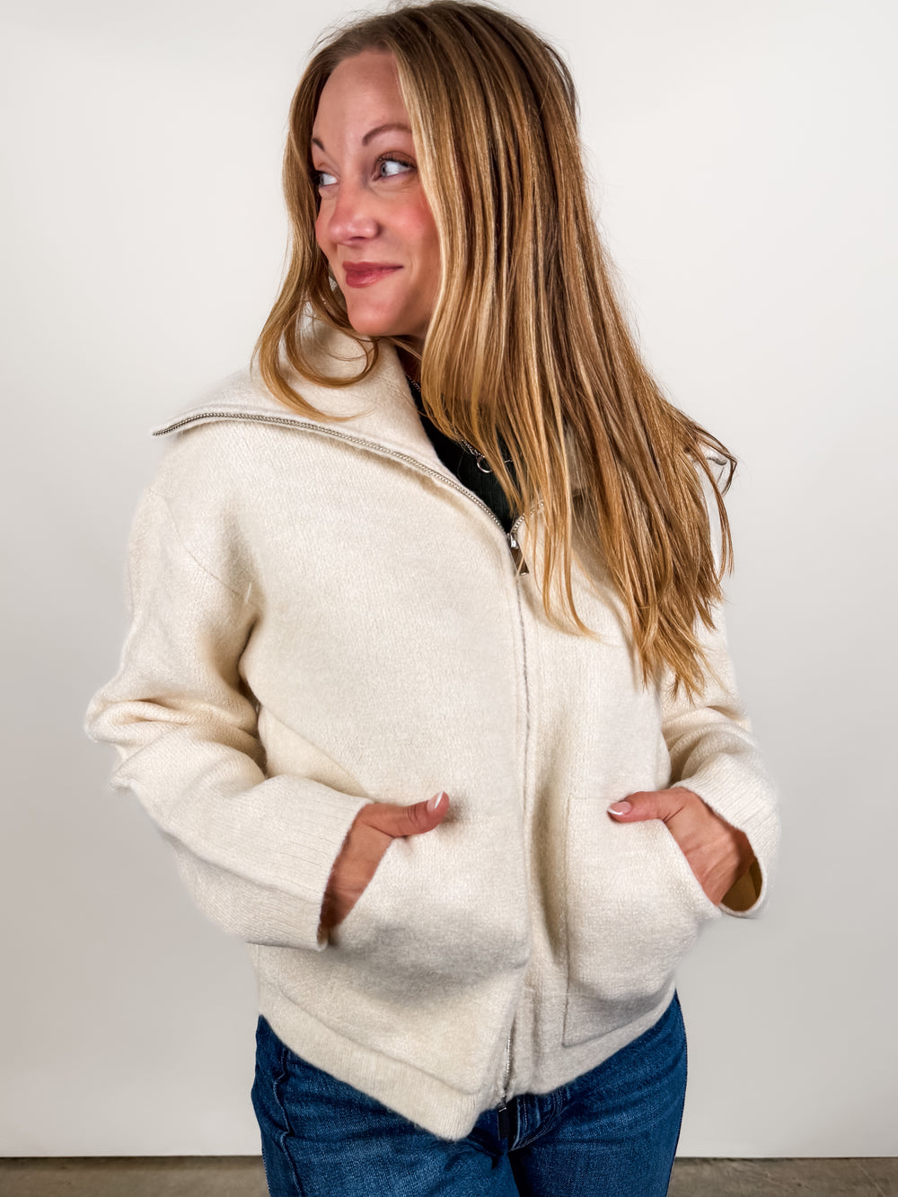 Rue Zip Up Sweater Knit Jacket