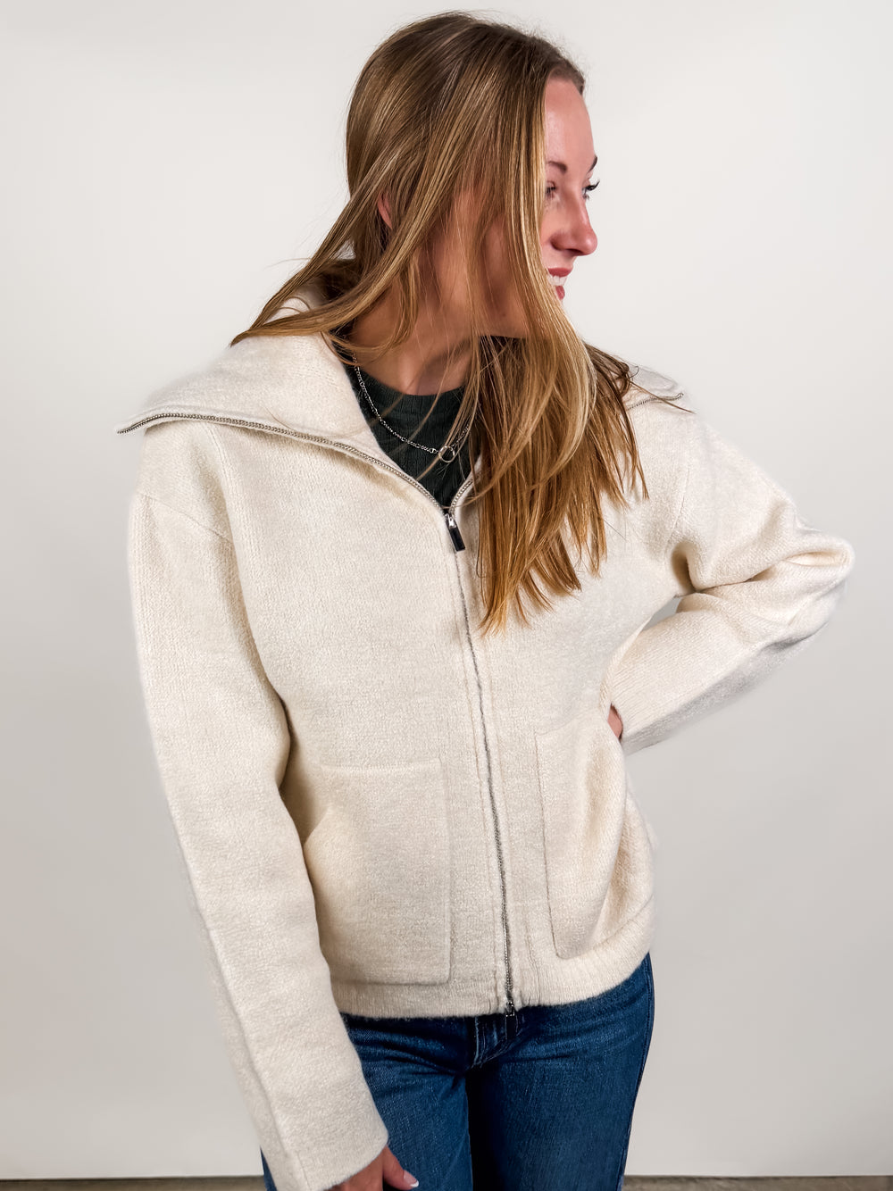 Rue Zip Up Sweater Knit Jacket