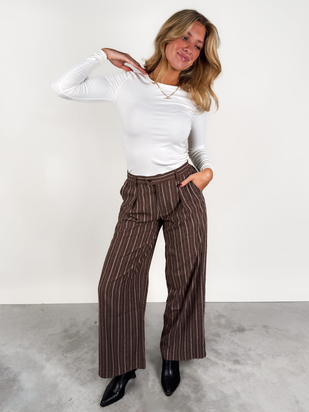Alma Pinstripe Wide Leg Pant