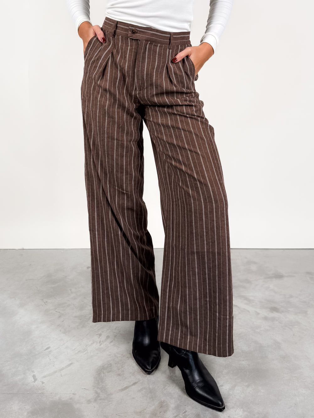 Alma Pinstripe Wide Leg Pant