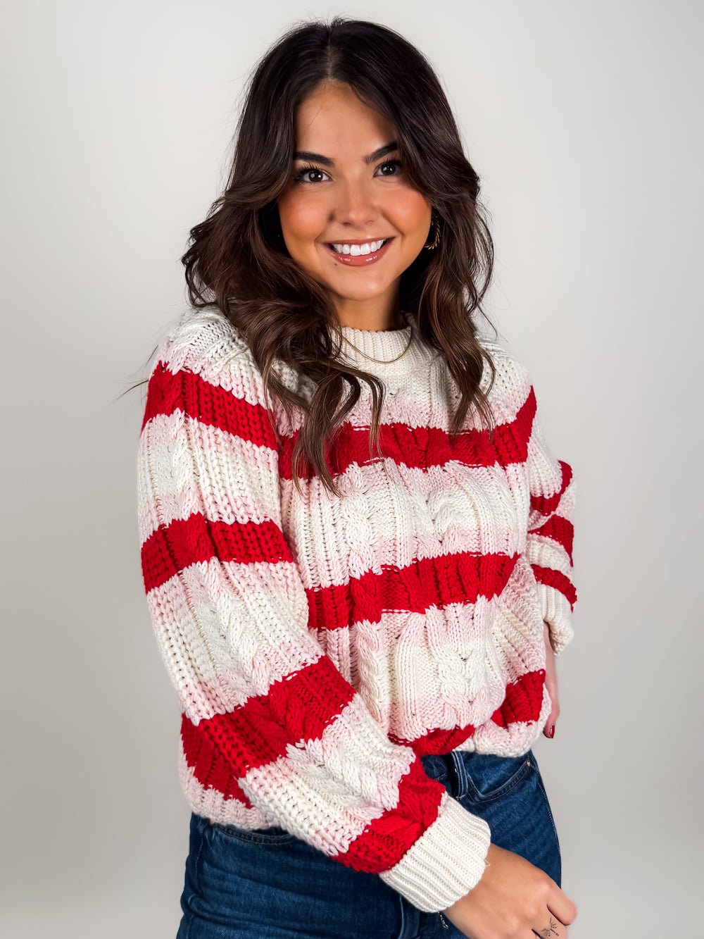Myla Striped Cable Knit Sweater